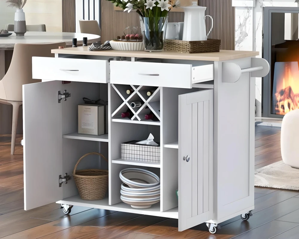 wooden rolling kitchen cart